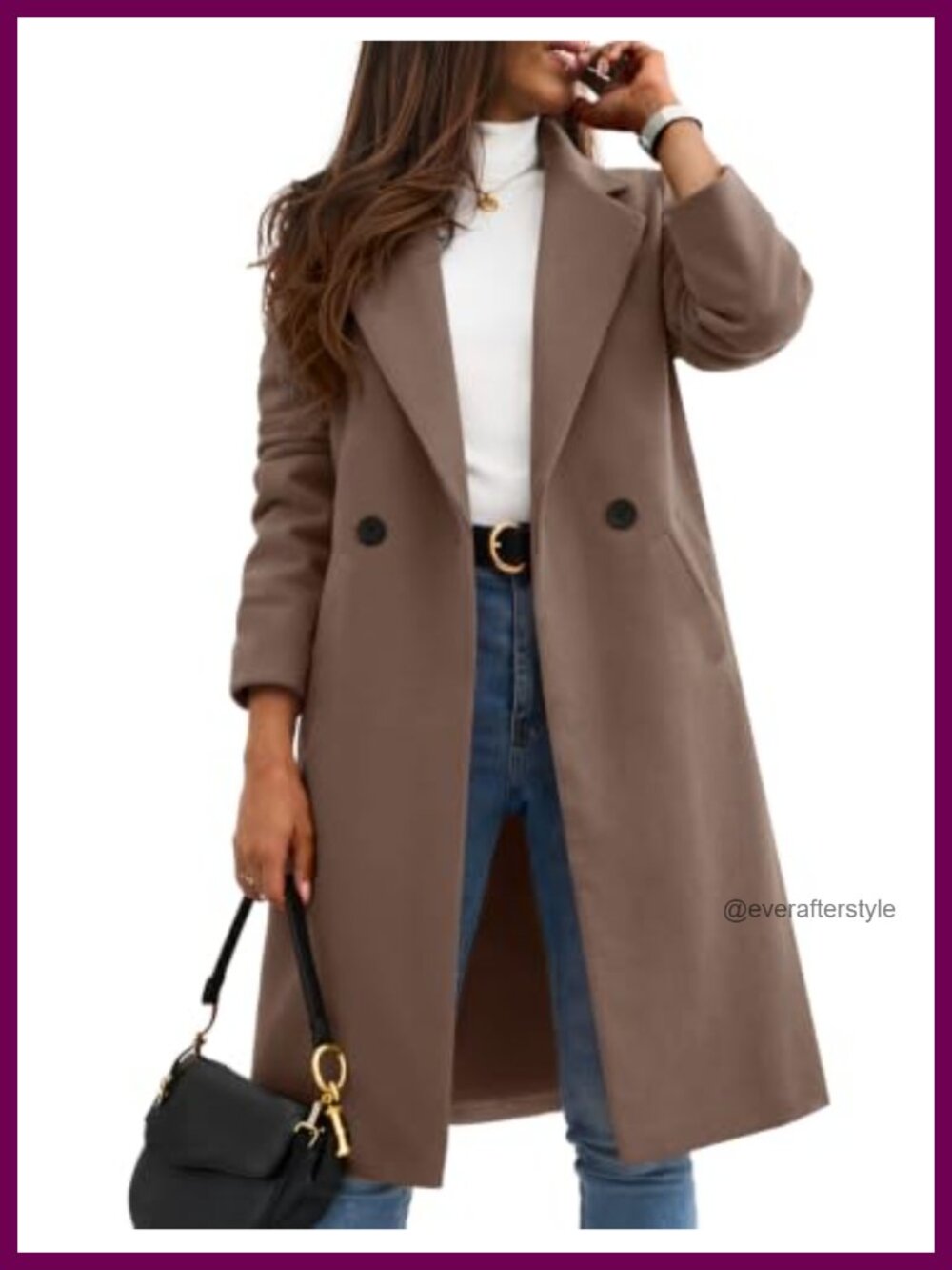 Zeagoo Women's Notch Lapel Double Breasted Mid Long Peacoat Wool Coat